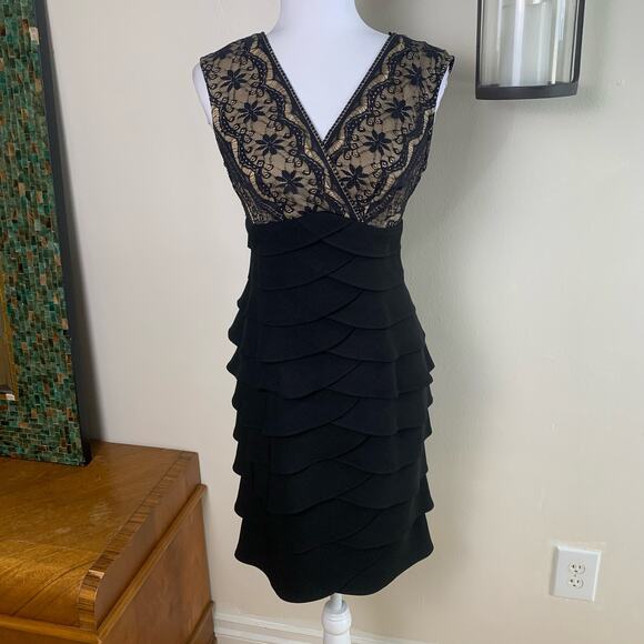 Jessica Howard Size 8P Petites Lace Bodice Artichoke Tiered Skirt Dress Black - Picture 4 of 16